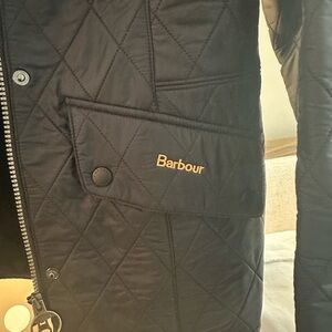 Barbour Black Quilted Jacket with Gold Logo